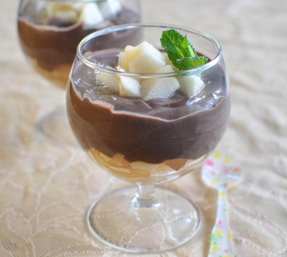 Recette de Mousse choco-menthe sur lit de poires fondantes