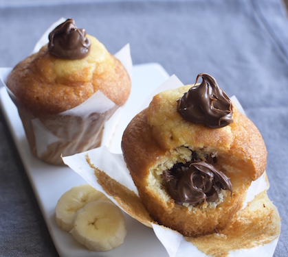 Recette de Muffin banane coeur de pâte à tartiner