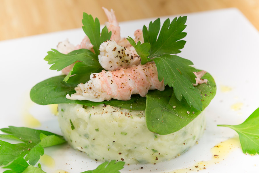 Timbale de pommes de terre aux langoustines