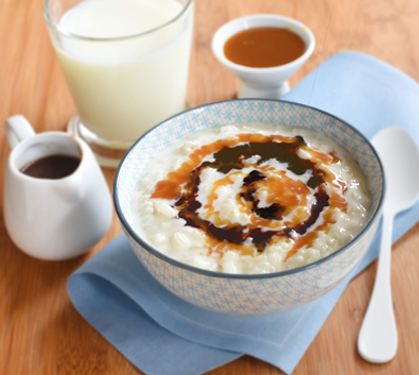 Recette de Riz au lait et son coulis chocolat-caramel