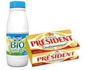Lactel Bio Demi-écrémé 50cL & Beurre Président 250g