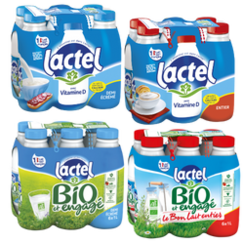 Pack 6x1L briques ou bouteilles de Lait Lactel vitamine D ou Lait Lactel Bio