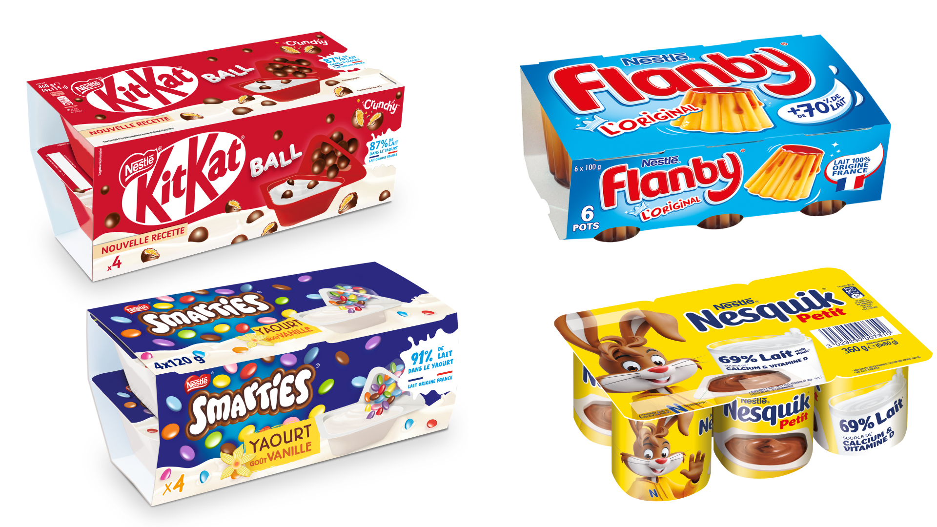 Gamme Nesquik, Smarties, KitKat, Flanby