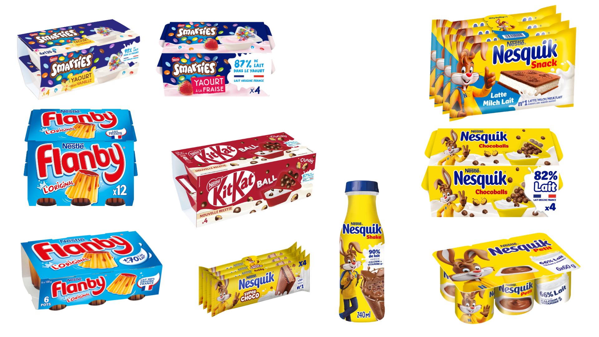 Gamme Smarties, KitKat, Flanby ou Nesquik