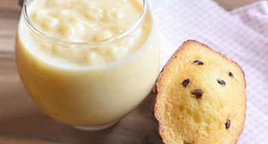 Riz au lait La Laitière et sa madeleine aux pépites de chocolat