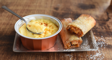 Crème aux Oeufs et ses petits cigares aux pommes