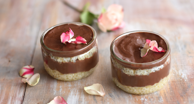 Verrine tapioca, rose et chocolat
