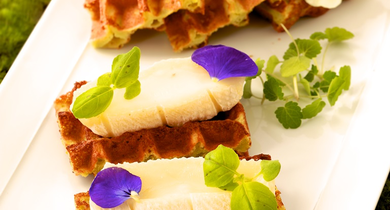 Gaufre au persil et à la Brique de Brebis Lou Pérac
