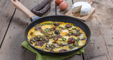 Omelette au figatelli, champignons et Corsica
