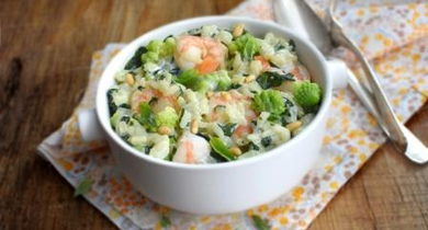 Risotto crémeux vert aux gambas
