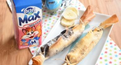 Bonbons croustillants banane-chocolat, Lactel Max à la fraise