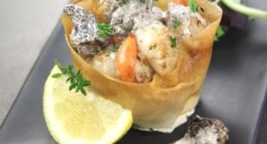 Corolles croquantes de Saint Jacques à la crème et aux morilles