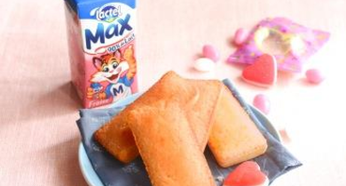 Lactel Max fraise et ses financiers aux bonbons à la fraise