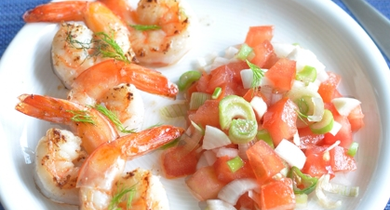 Gambas poivrées et salsa de tomates