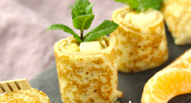Sushis de crêpes aux poires et clémentines Lactel