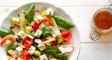 Salade de riz sauvage au melon, crevettes et Roquefort Société Bio