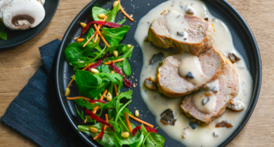 Filet mignon, sauce forestière et salade d'automne