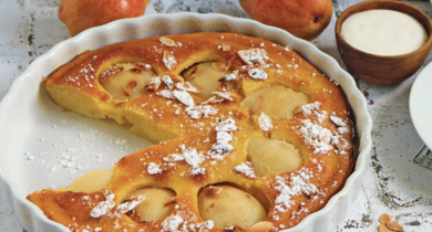 Clafoutis aux poires et amandes torréfiées Bridélice 