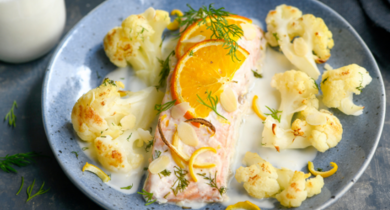 Pavé de Saumon Mariné & Chou-Fleur Rotis aux Agrumes