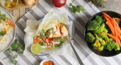 Papillote de saumon au curcuma