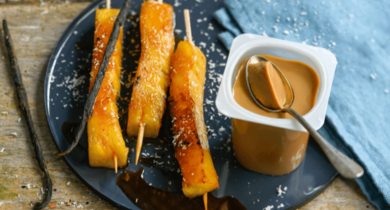 Sucettes d'ananas vanillées & Frais et Fondant Caramel au beurre salé