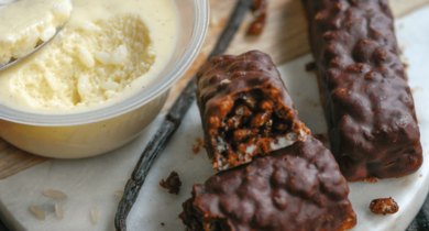 Barres de riz soufflé au chocolat et Mousse de Riz au Lait Vanille