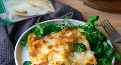 Lasagnes de poulet, poireaux et tomme de brebis Lou Pérac