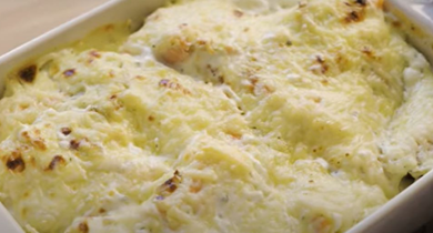 Gratiné de pommes de terre au saumon fumé et Rondelé 