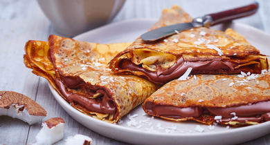 Crêpes moelleuses chocolat noix de coco Lactel 