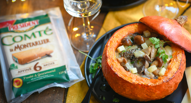 Potimarrons farcis aux champignons des bois & Comté Président 