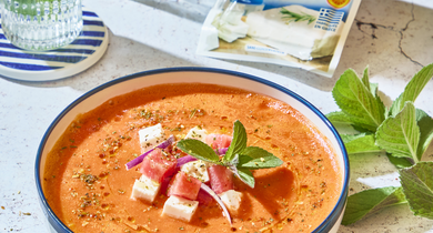 Gaspacho à la pastèque et feta Salakis