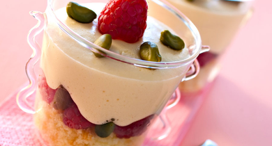 Tiramisu framboises et pistaches vertes
