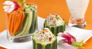 Bouchées de légumes croquants et faisselle au Roquefort