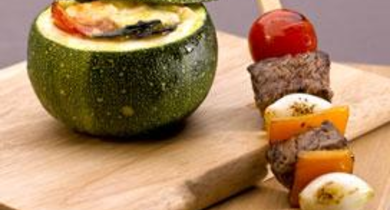 Brochettes de bœuf et tian en courgettes