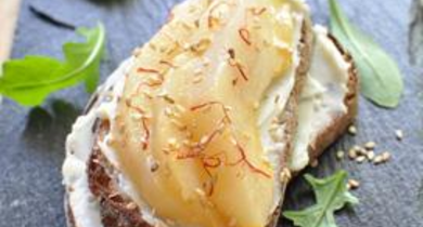 Bruschetta Société Crème, poires et safran