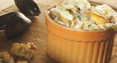 Cassolette de moules au Bleu des Causses 