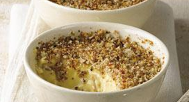 Crème brûlée de camembert aux fritons d'andouille