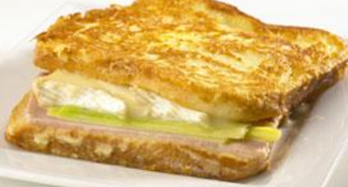 Croque camembert, jambon braisé et poireau