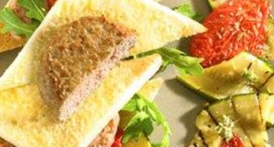 Croque de veau aux tomates confites aubergines grillées