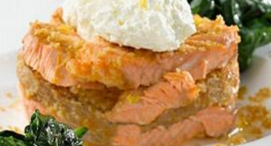 Croustillant de saumon au pain d’épice et fondant d'épinards