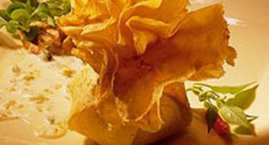 Croustillant de turbot et crème au Roquefort Société