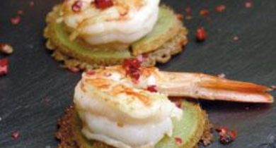 Gambas sautées au kiwi, galette de blé noir Président 