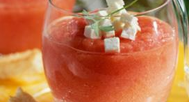 Gaspacho de tomates aux éclats de Salakis