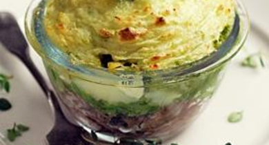 Hachis d'agneau et purée de haricots verts au chèvre 