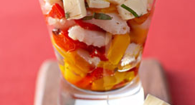 Insalata de Poivrons Grillés, Effeuillé de Cabillaud Mozzarella