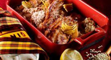 Mijotée de tendrons de veau  au citron et au gin, grains d'orge