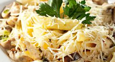 Penne aux 3 fromages et champignons