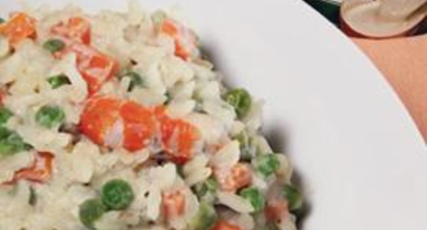 Risotto aux légumes, crevettes et sauce au roquefort Société