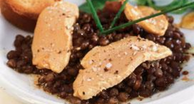 Salade tiède de lentilles et foie gras