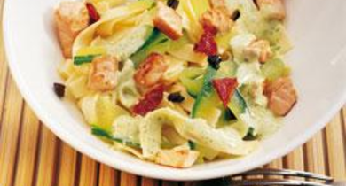 Tagliatelles, courgettes et saumon frais